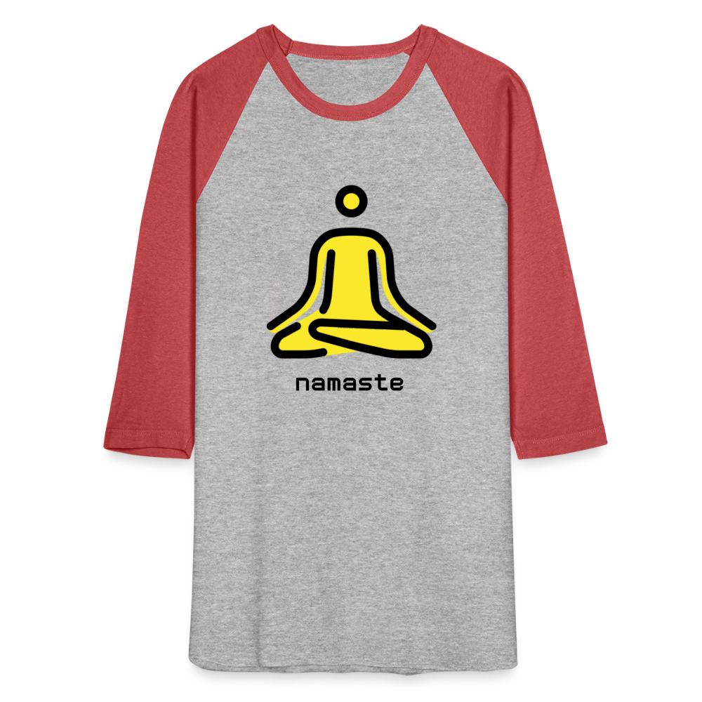 Customizable Person in Lotus Position Moji + Namaste Text Unisex Baseball T-Shirt - Emoji.Express - heather gray/red