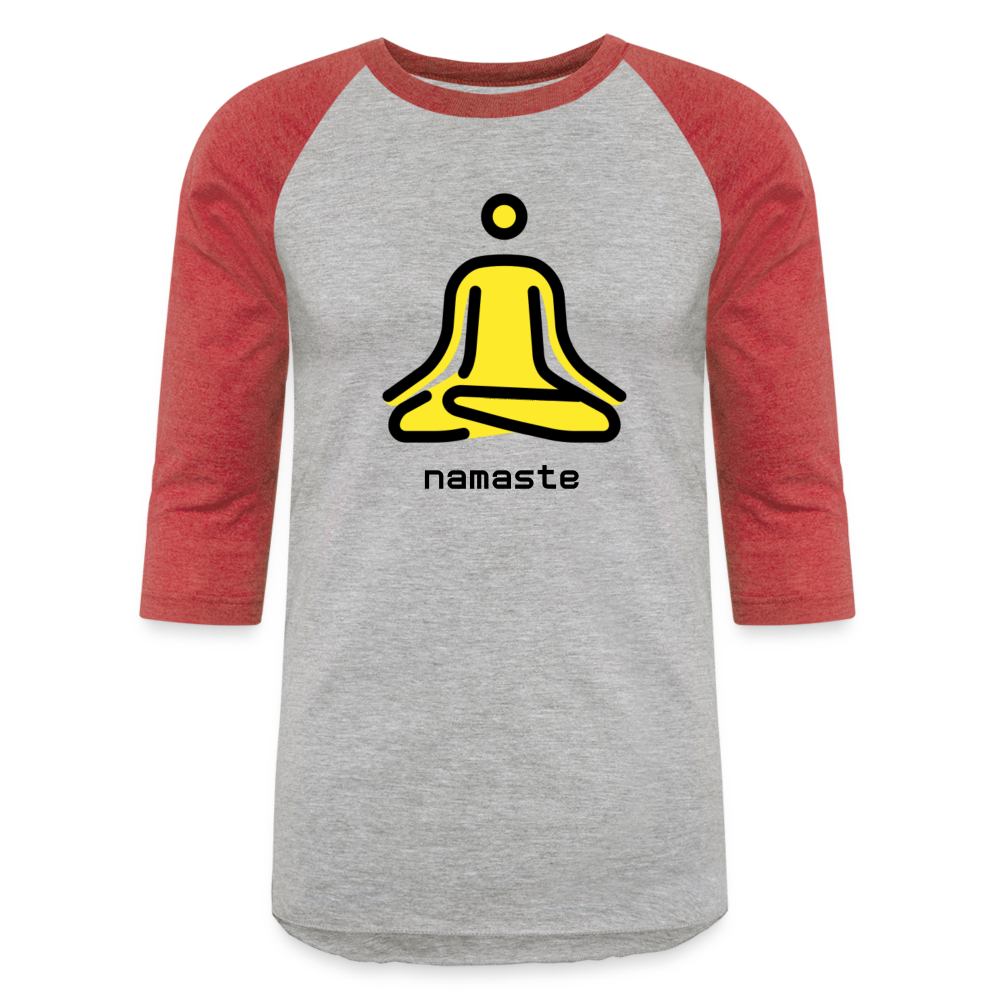 Customizable Person in Lotus Position Moji + Namaste Text Unisex Baseball T-Shirt - Emoji.Express - heather gray/red