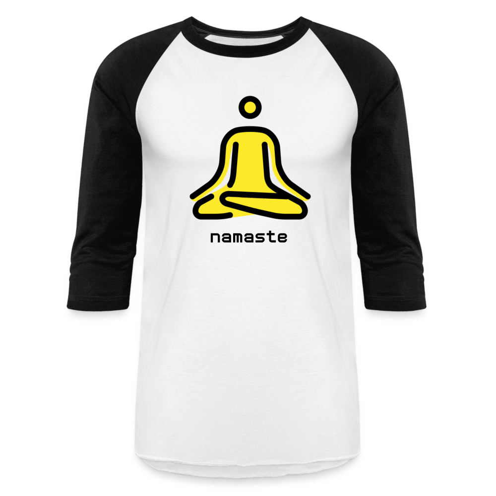 Customizable Person in Lotus Position Moji + Namaste Text Unisex Baseball T-Shirt - Emoji.Express - white/black