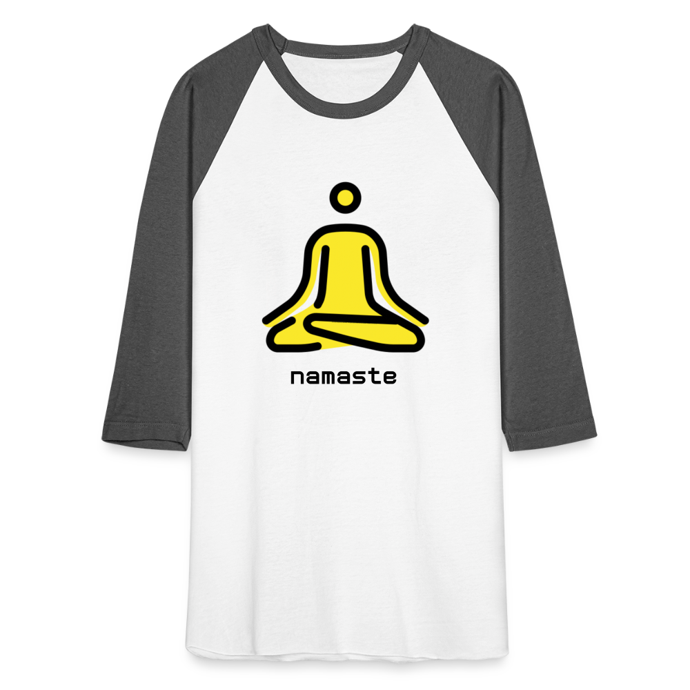 Customizable Person in Lotus Position Moji + Namaste Text Unisex Baseball T-Shirt - Emoji.Express - white/charcoal