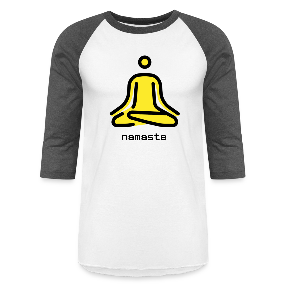 Customizable Person in Lotus Position Moji + Namaste Text Unisex Baseball T-Shirt - Emoji.Express - white/charcoal