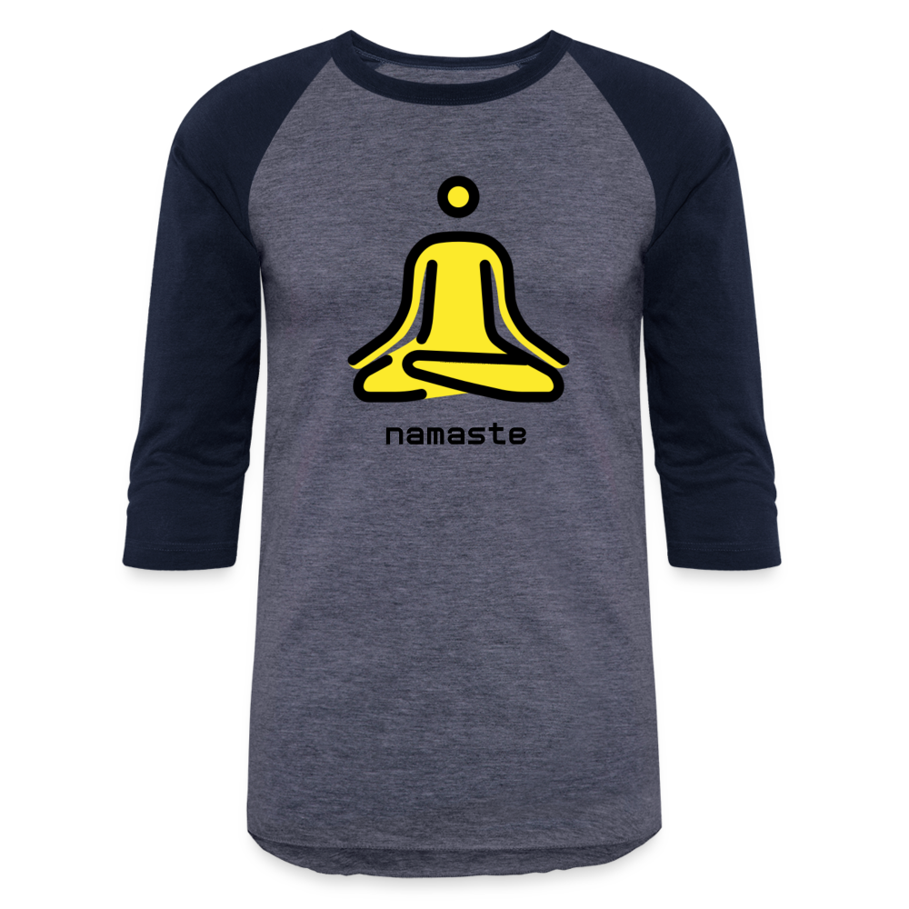 Customizable Person in Lotus Position Moji + Namaste Text Unisex Baseball T-Shirt - Emoji.Express - heather blue/navy
