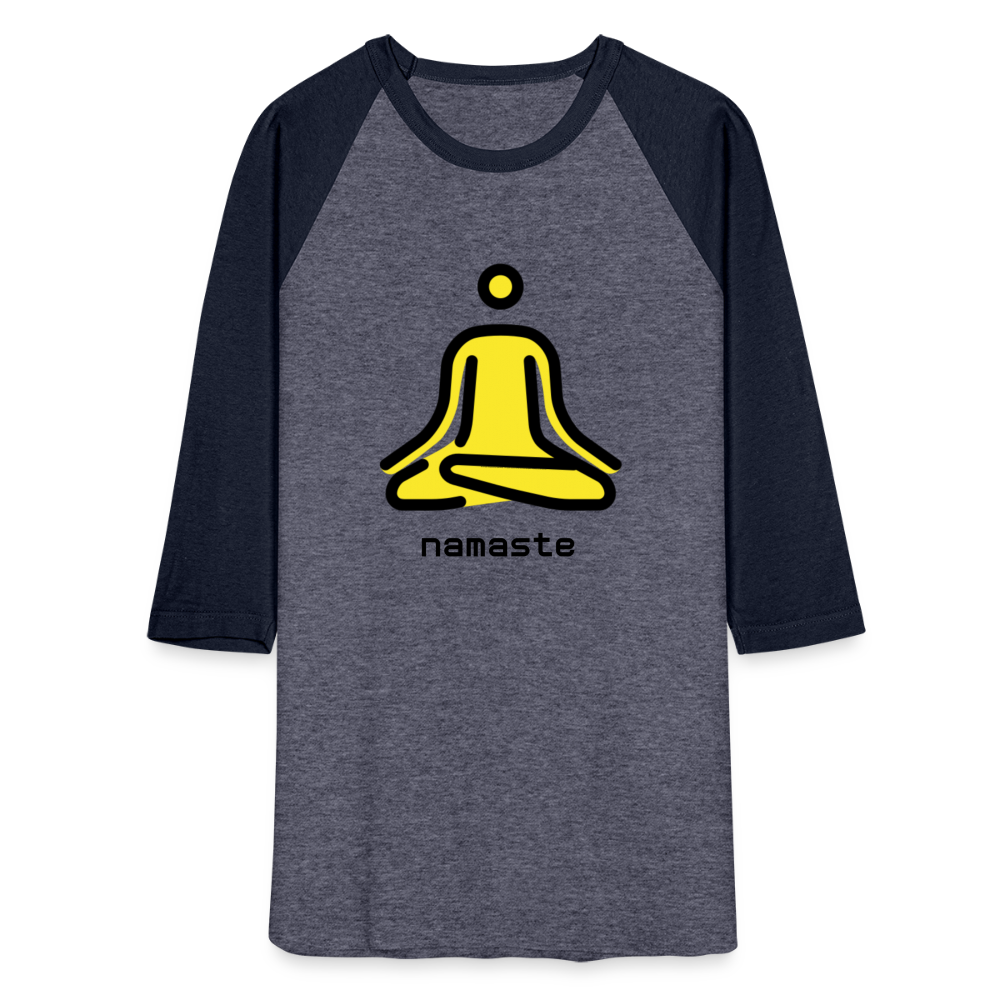 Customizable Person in Lotus Position Moji + Namaste Text Unisex Baseball T-Shirt - Emoji.Express - heather blue/navy