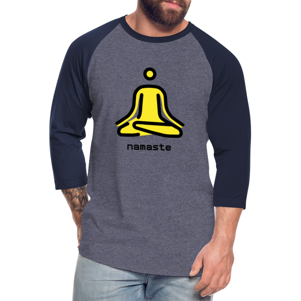 Customizable Person in Lotus Position Moji + Namaste Text Unisex Baseball T-Shirt - Emoji.Express - heather blue/navy