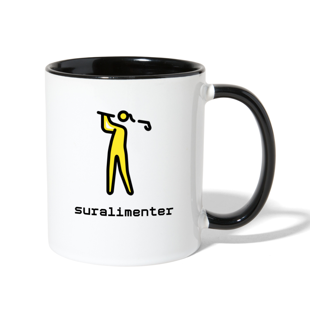 Customizable Woman Golfing Moji + Suralimenter Text (Two-Sided) Contrast Coffee Mug - Emoji.Express - white/black