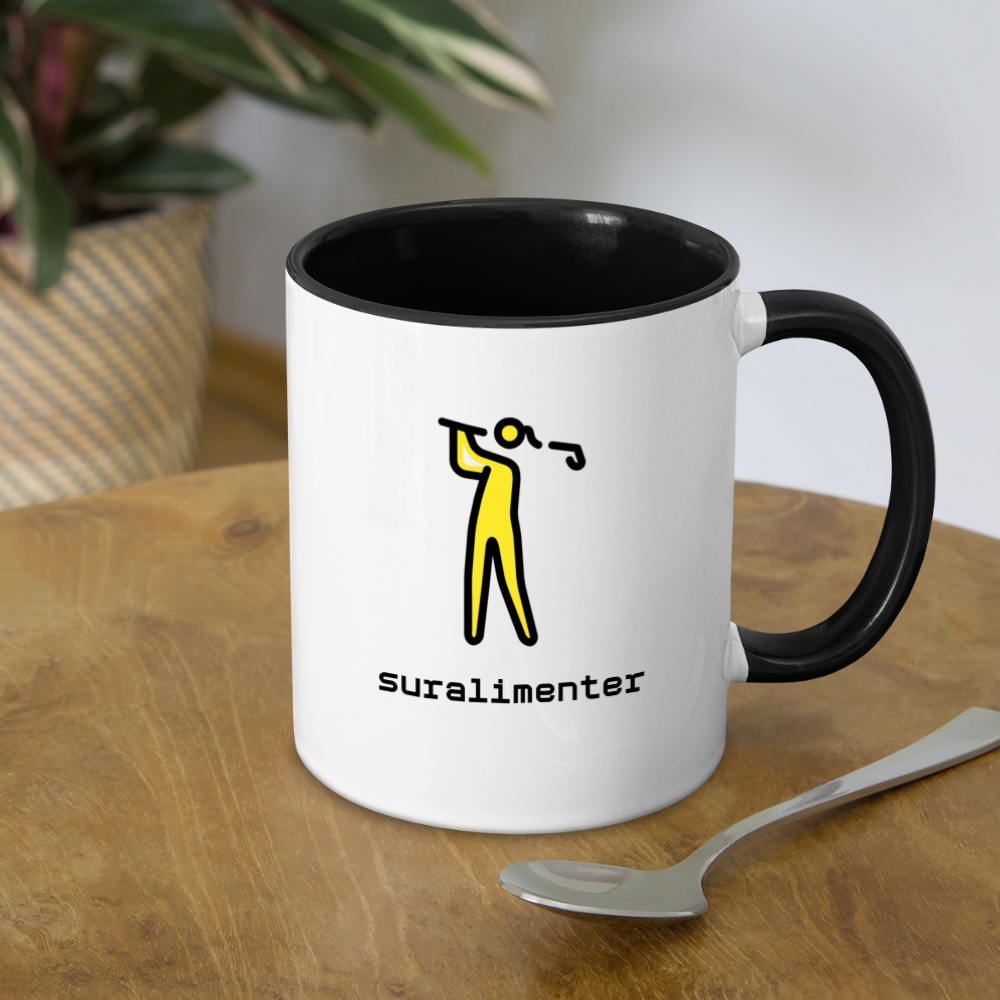 Customizable Woman Golfing Moji + Suralimenter Text (Two-Sided) Contrast Coffee Mug - Emoji.Express - white/black