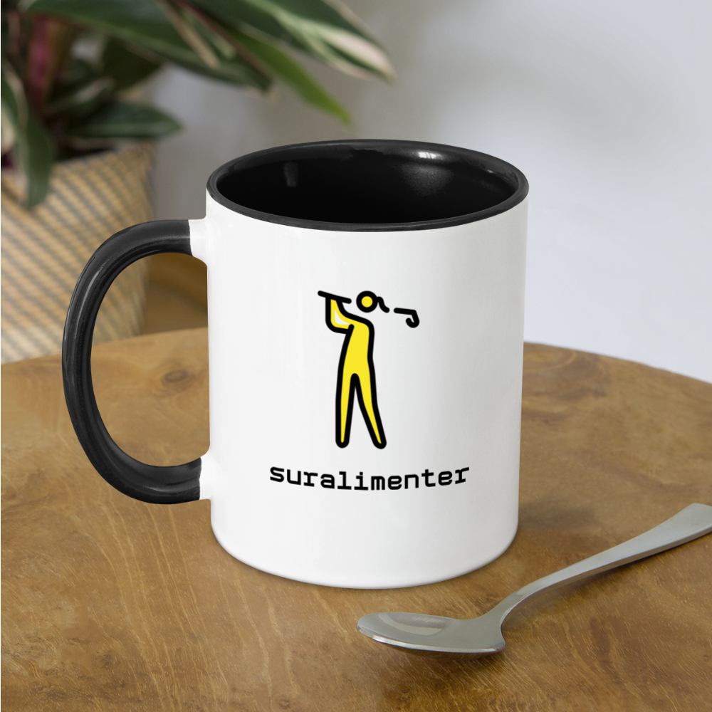 Customizable Woman Golfing Moji + Suralimenter Text (Two-Sided) Contrast Coffee Mug - Emoji.Express - white/black