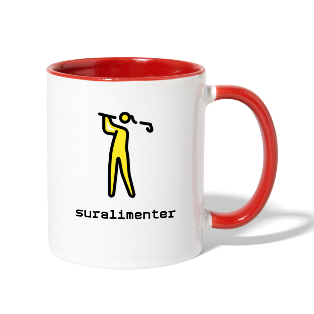 Customizable Woman Golfing Moji + Suralimenter Text (Two-Sided) Contrast Coffee Mug - Emoji.Express - white/red