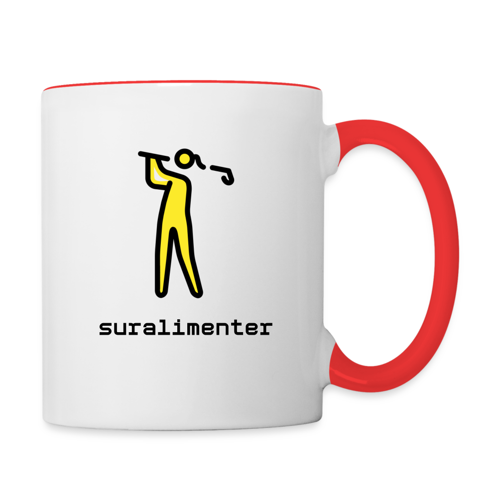 Customizable Woman Golfing Moji + Suralimenter Text (Two-Sided) Contrast Coffee Mug - Emoji.Express - white/red