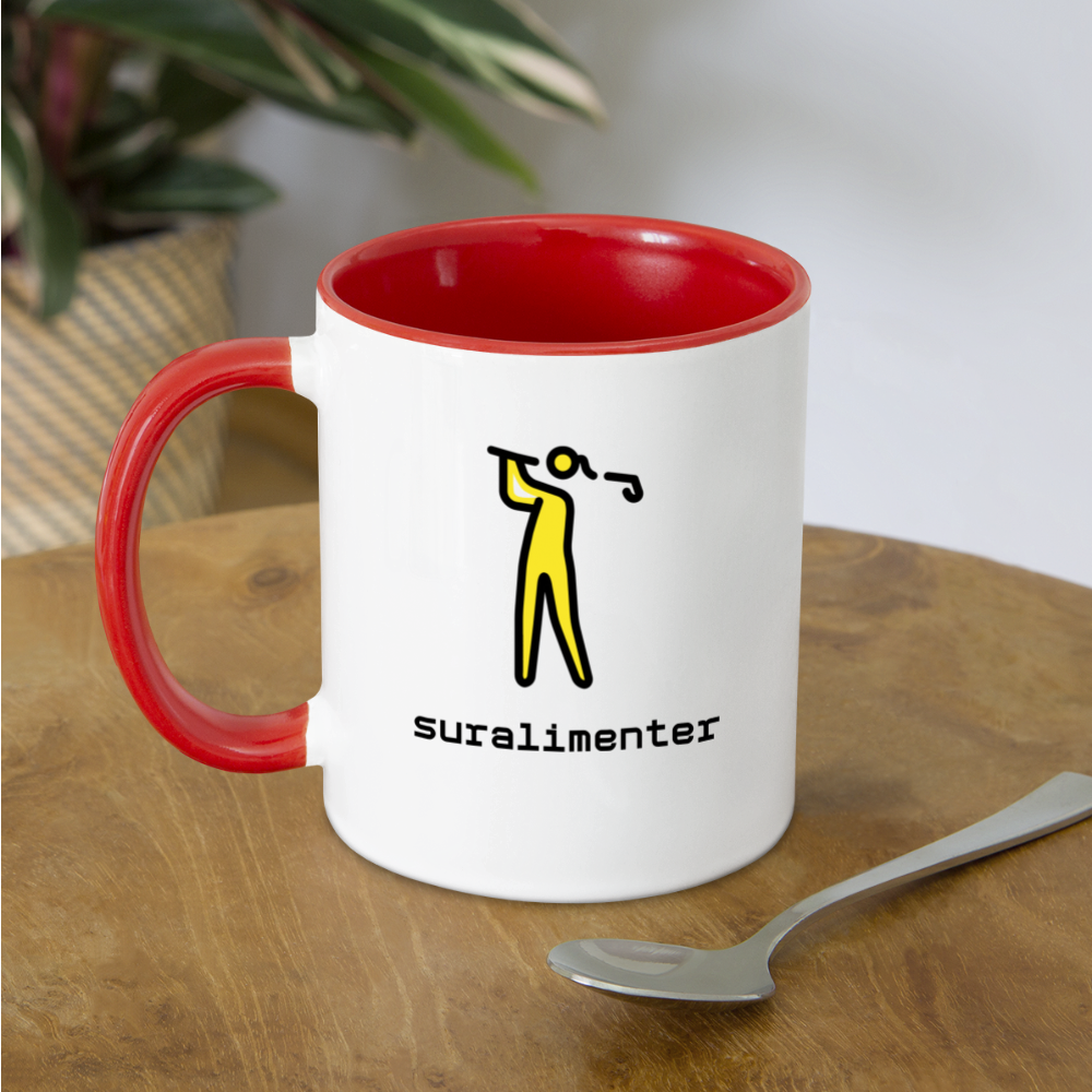 Customizable Woman Golfing Moji + Suralimenter Text (Two-Sided) Contrast Coffee Mug - Emoji.Express - white/red