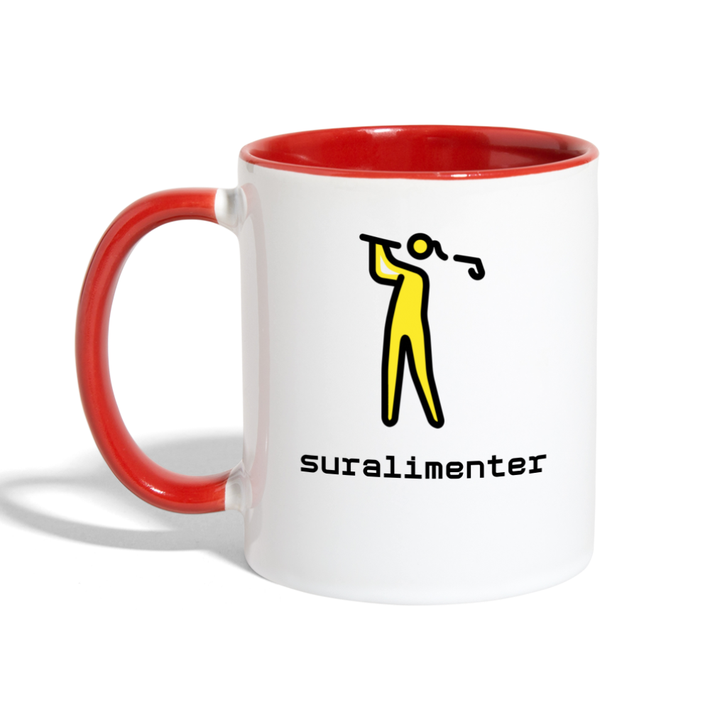 Customizable Woman Golfing Moji + Suralimenter Text (Two-Sided) Contrast Coffee Mug - Emoji.Express - white/red