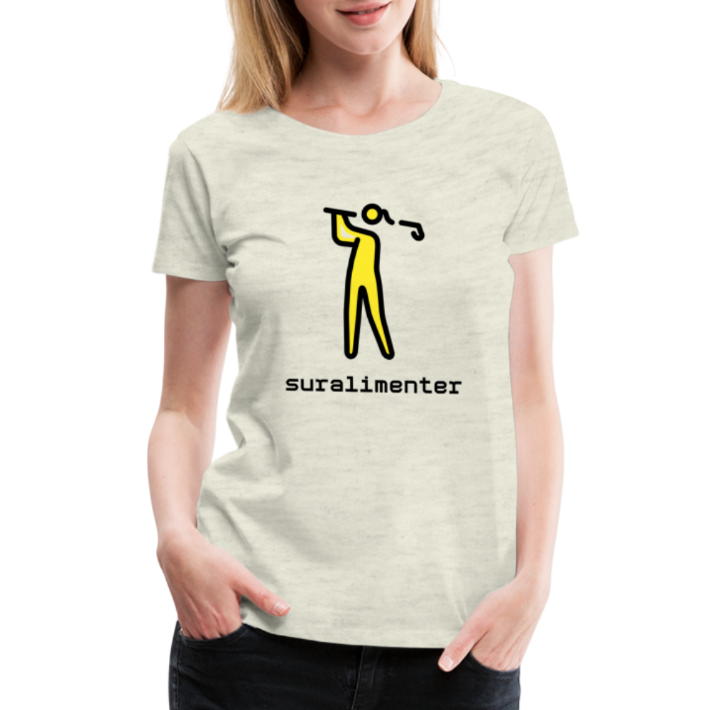 Customizable Person Golfing Moji + Suralimenter Text Women's Cut Premium T-Shirt - Emoji.Express - heather oatmeal