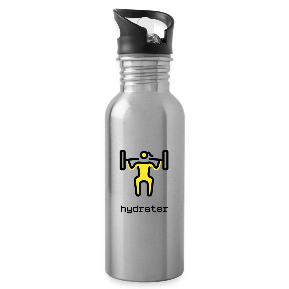 Customizable Woman Lifting Weights Moji + Hydrater Text Water Bottle - Emoji.Express - silver