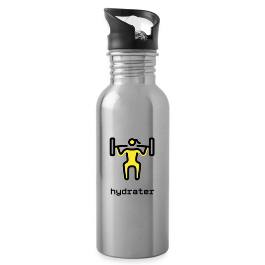 Customizable Woman Lifting Weights Moji + Hydrater Text Water Bottle - Emoji.Express - silver