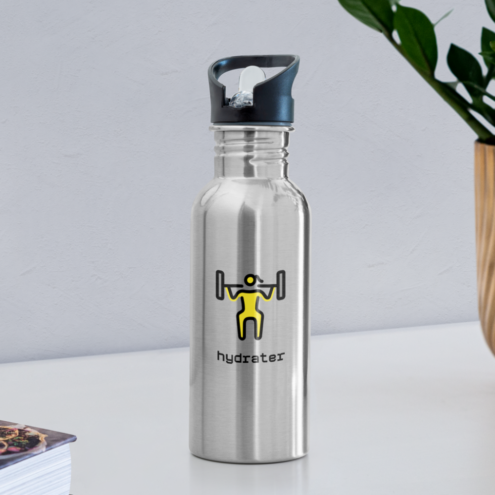 Customizable Woman Lifting Weights Moji + Hydrater Text Water Bottle - Emoji.Express - silver