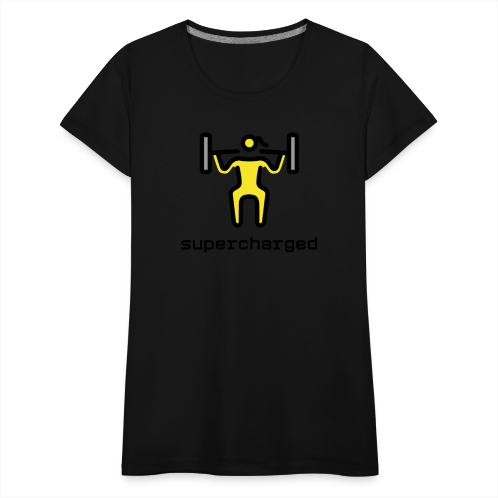 Customizable Woman Lifting Weights Moji + "Supercharged" Text Women's Cut Premium T-Shirt - Emoji.Express - black