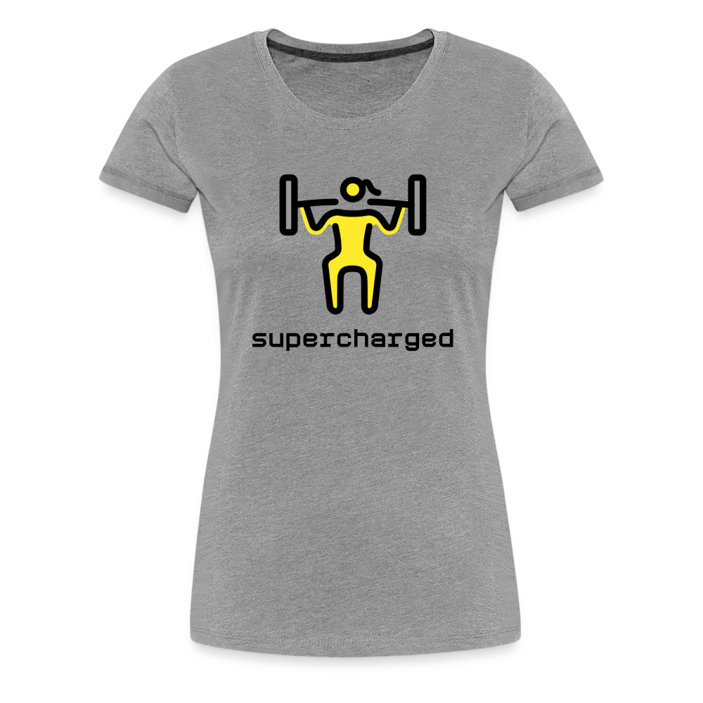 Customizable Woman Lifting Weights Moji + "Supercharged" Text Women's Cut Premium T-Shirt - Emoji.Express - heather gray
