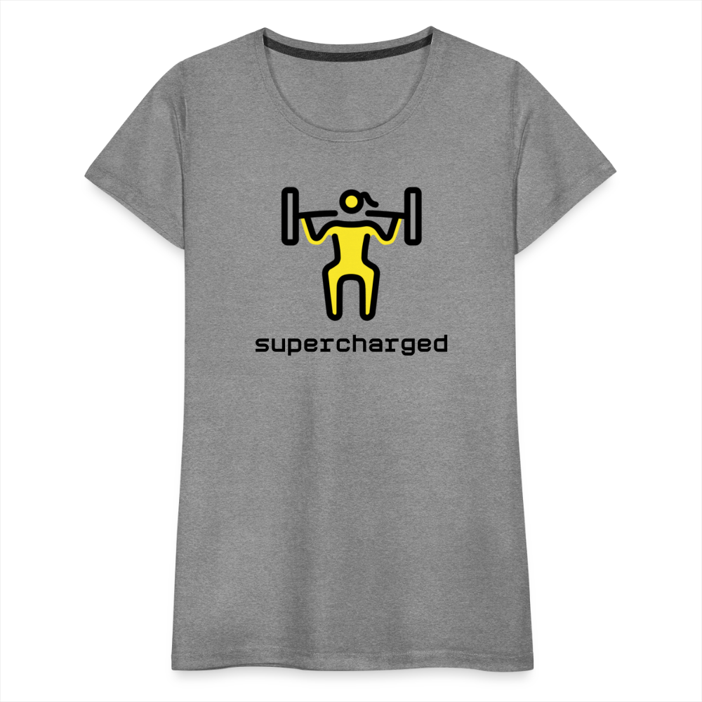 Customizable Woman Lifting Weights Moji + "Supercharged" Text Women's Cut Premium T-Shirt - Emoji.Express - heather gray