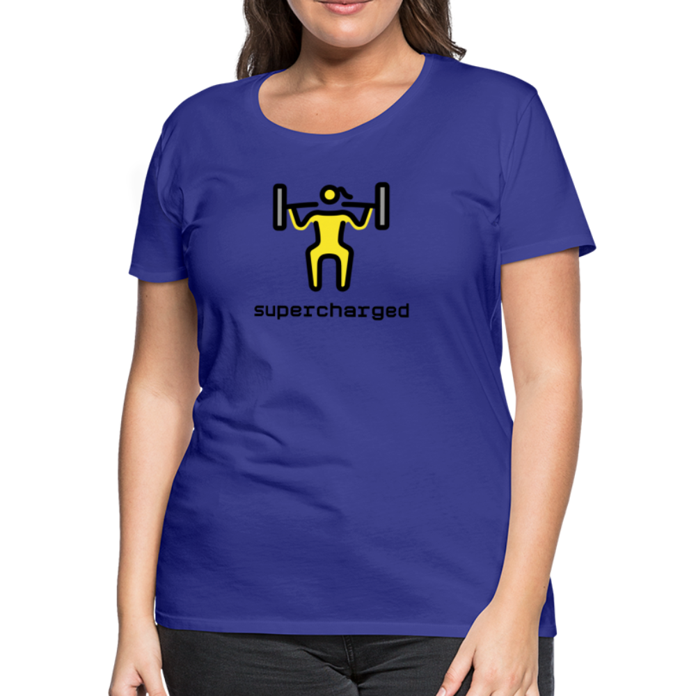 Customizable Woman Lifting Weights Moji + "Supercharged" Text Women's Cut Premium T-Shirt - Emoji.Express - royal blue