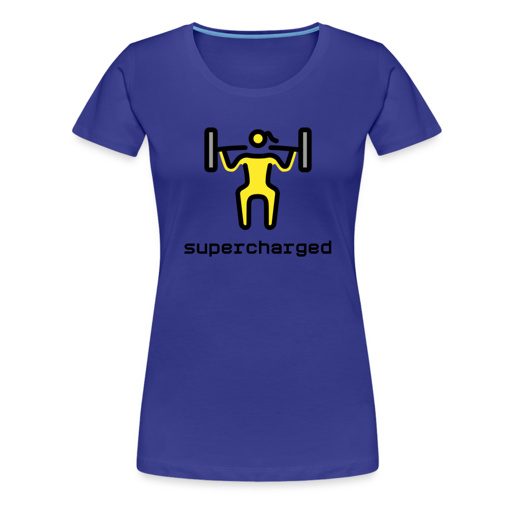 Customizable Woman Lifting Weights Moji + "Supercharged" Text Women's Cut Premium T-Shirt - Emoji.Express - royal blue