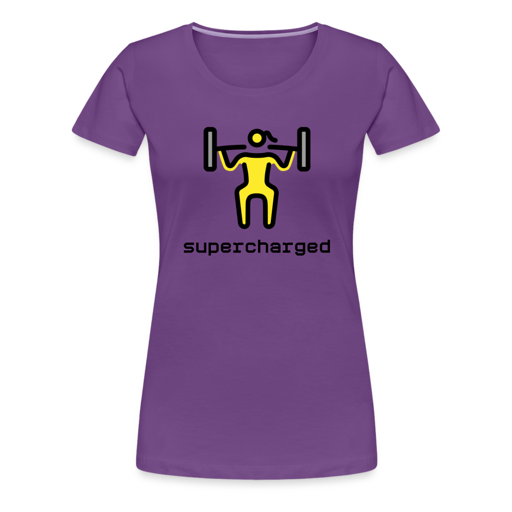 Customizable Woman Lifting Weights Moji + "Supercharged" Text Women's Cut Premium T-Shirt - Emoji.Express - purple