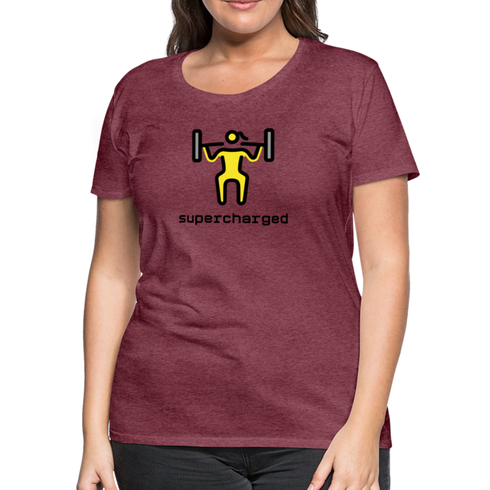 Customizable Woman Lifting Weights Moji + "Supercharged" Text Women's Cut Premium T-Shirt - Emoji.Express - heather burgundy