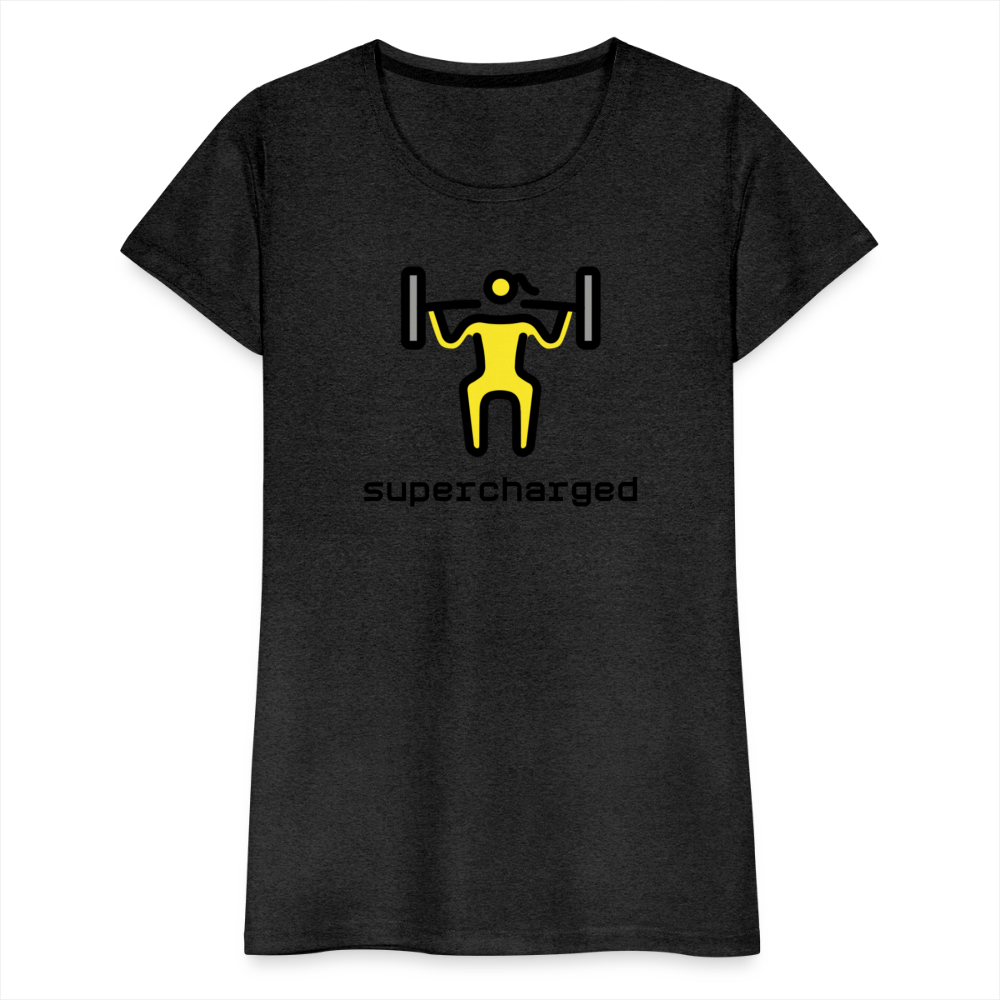 Customizable Woman Lifting Weights Moji + "Supercharged" Text Women's Cut Premium T-Shirt - Emoji.Express - charcoal grey