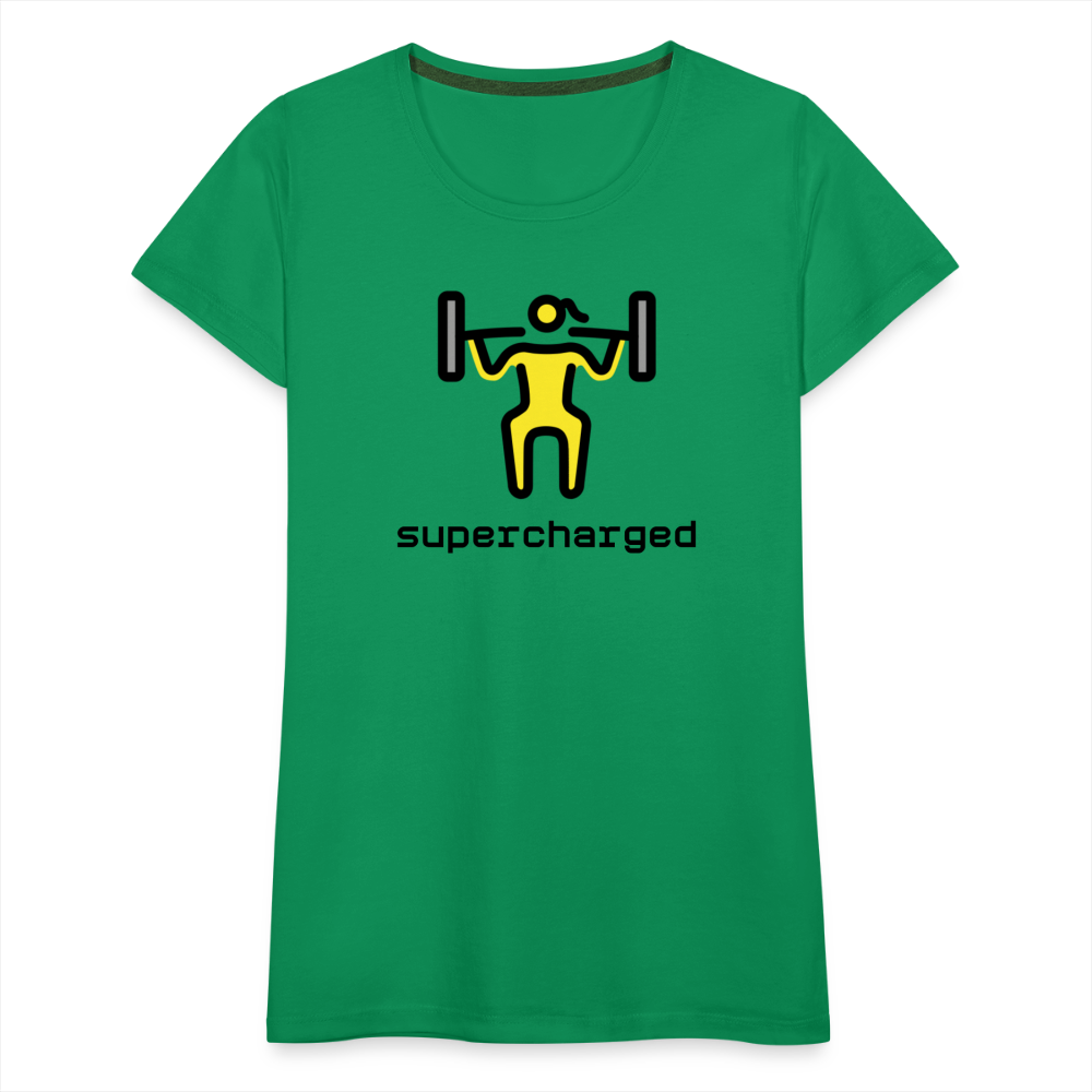 Customizable Woman Lifting Weights Moji + "Supercharged" Text Women's Cut Premium T-Shirt - Emoji.Express - kelly green