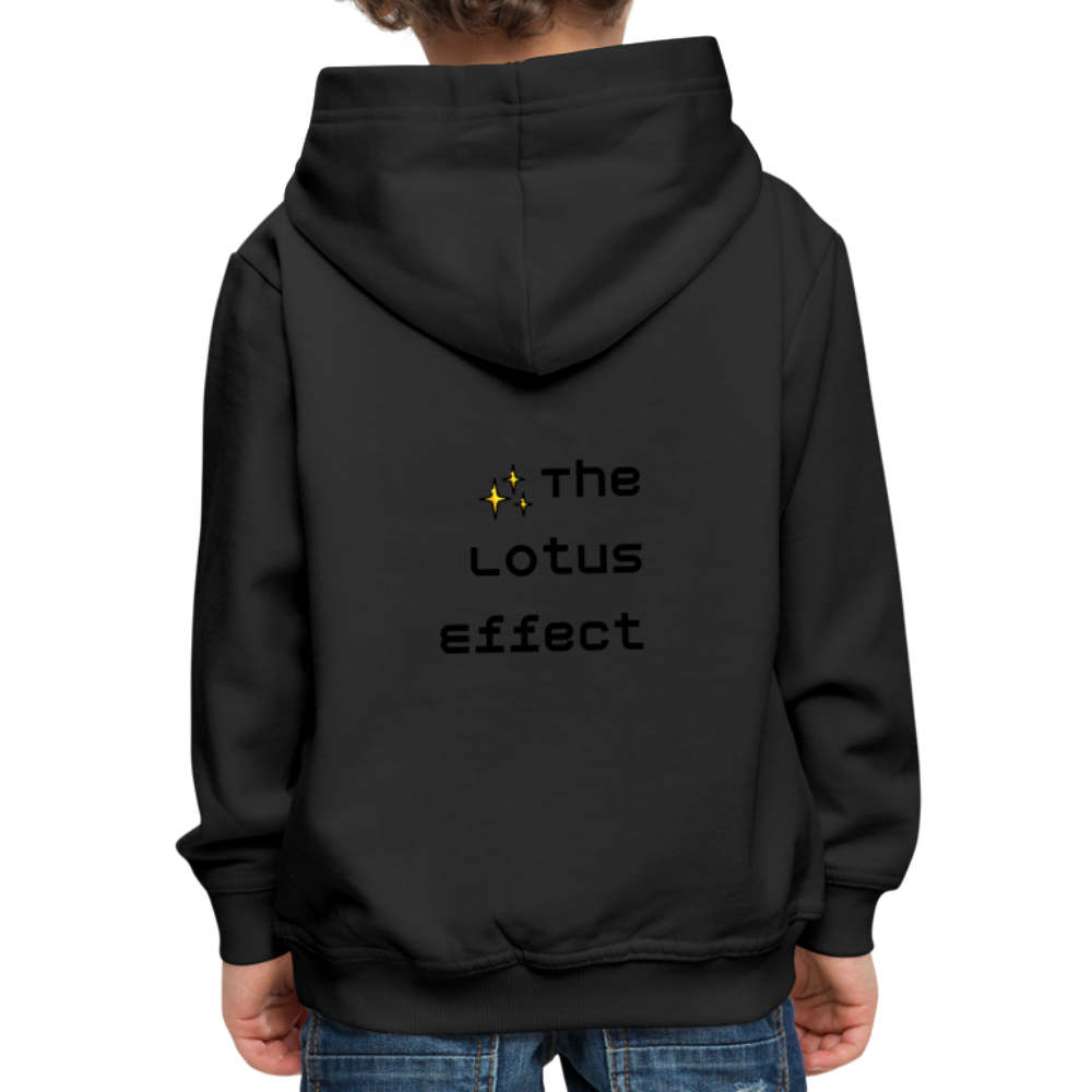 Emoji Expression: Lotus Moji + Sparkles Moji + "The Lotus Effect" Text Kids Premium Hoodie (Two-Sided) - Emoji.Express - black