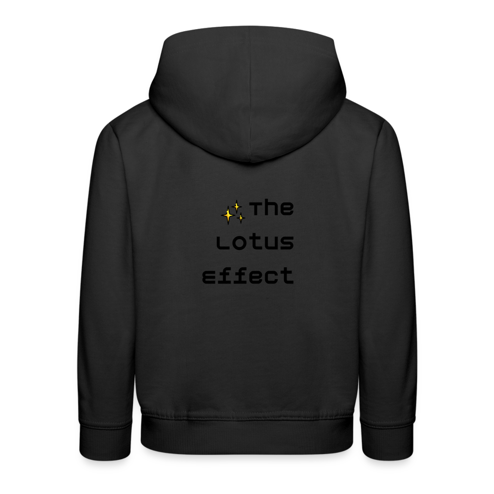 Emoji Expression: Lotus Moji + Sparkles Moji + "The Lotus Effect" Text Kids Premium Hoodie (Two-Sided) - Emoji.Express - black