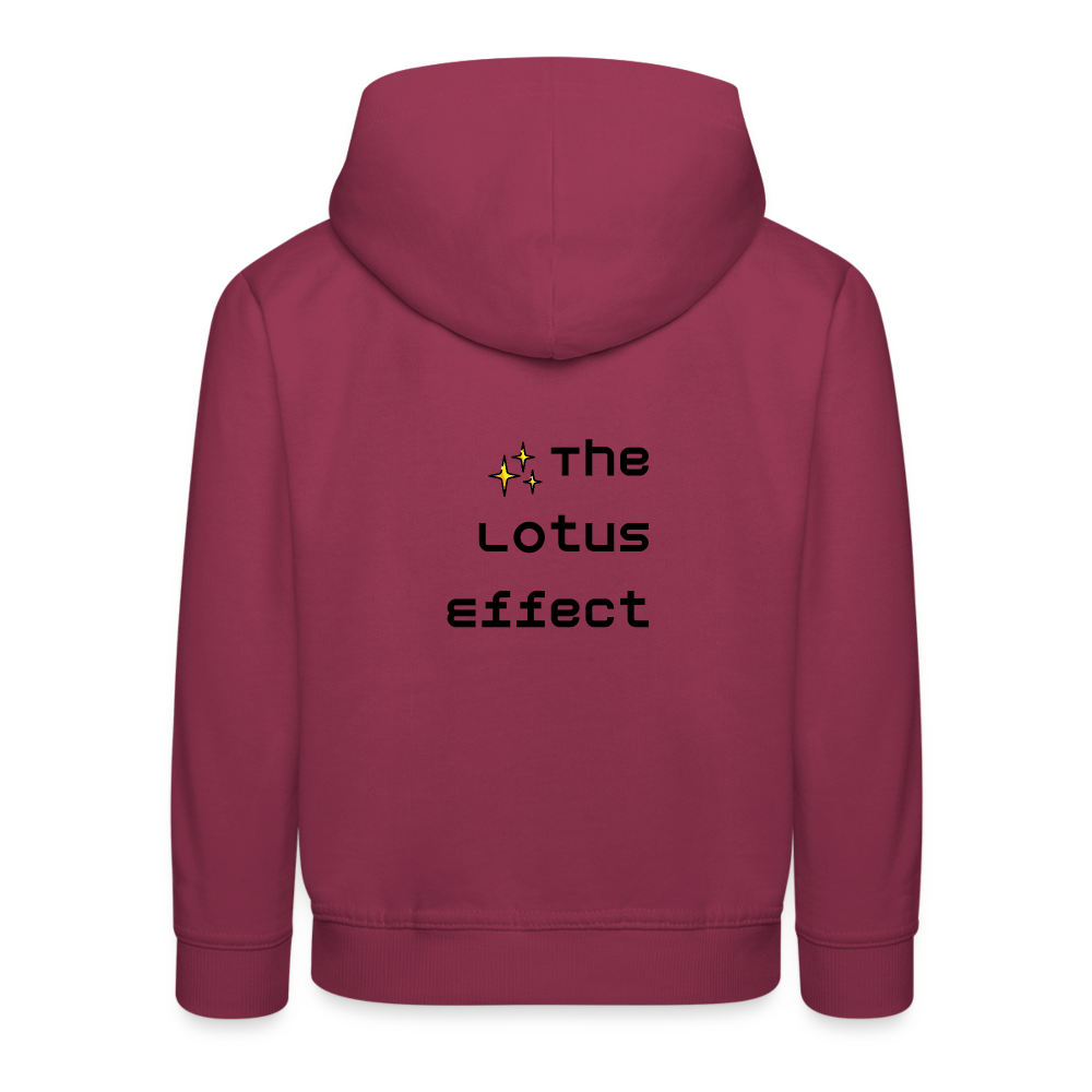 Emoji Expression: Lotus Moji + Sparkles Moji + "The Lotus Effect" Text Kids Premium Hoodie (Two-Sided) - Emoji.Express - burgundy