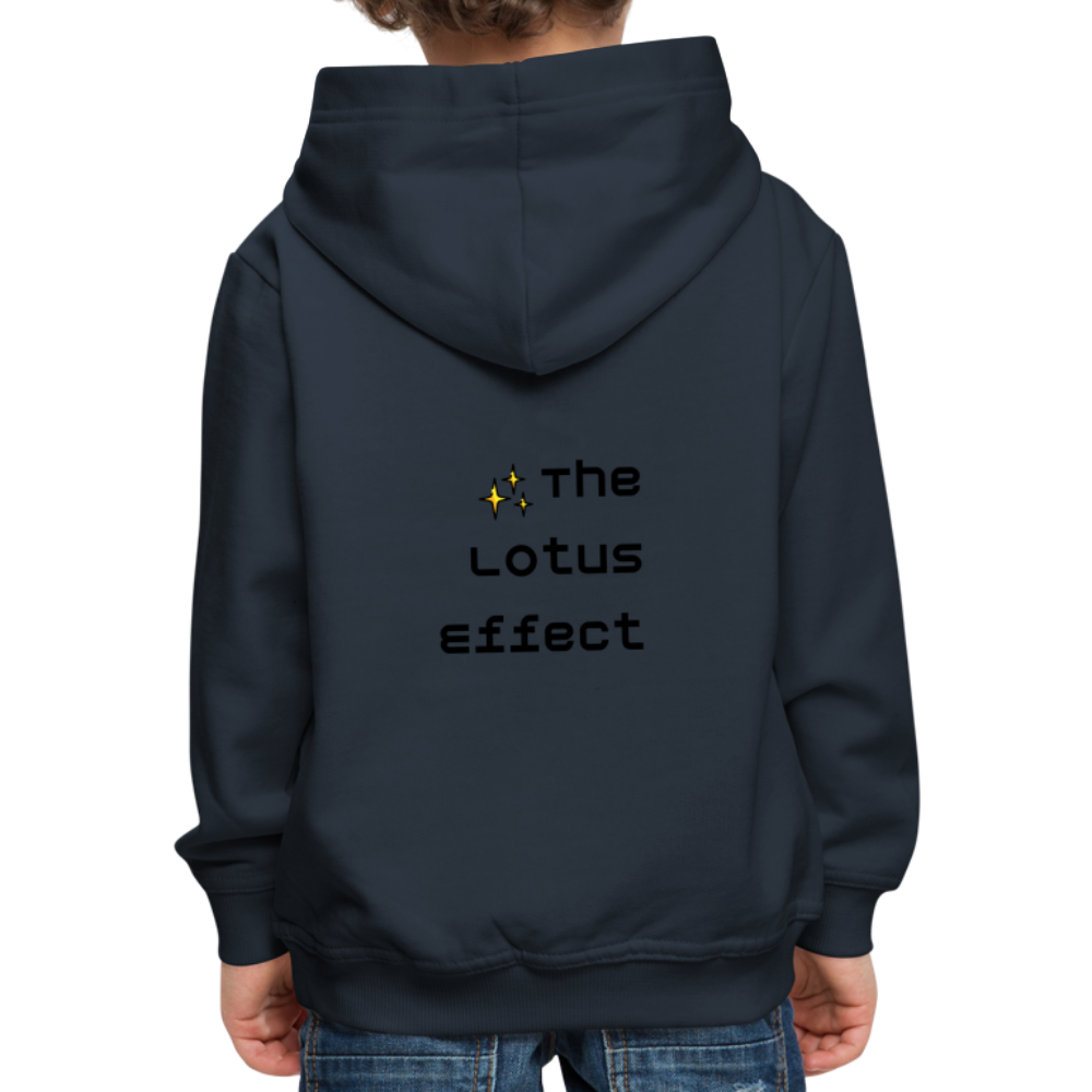 Emoji Expression: Lotus Moji + Sparkles Moji + "The Lotus Effect" Text Kids Premium Hoodie (Two-Sided) - Emoji.Express - navy