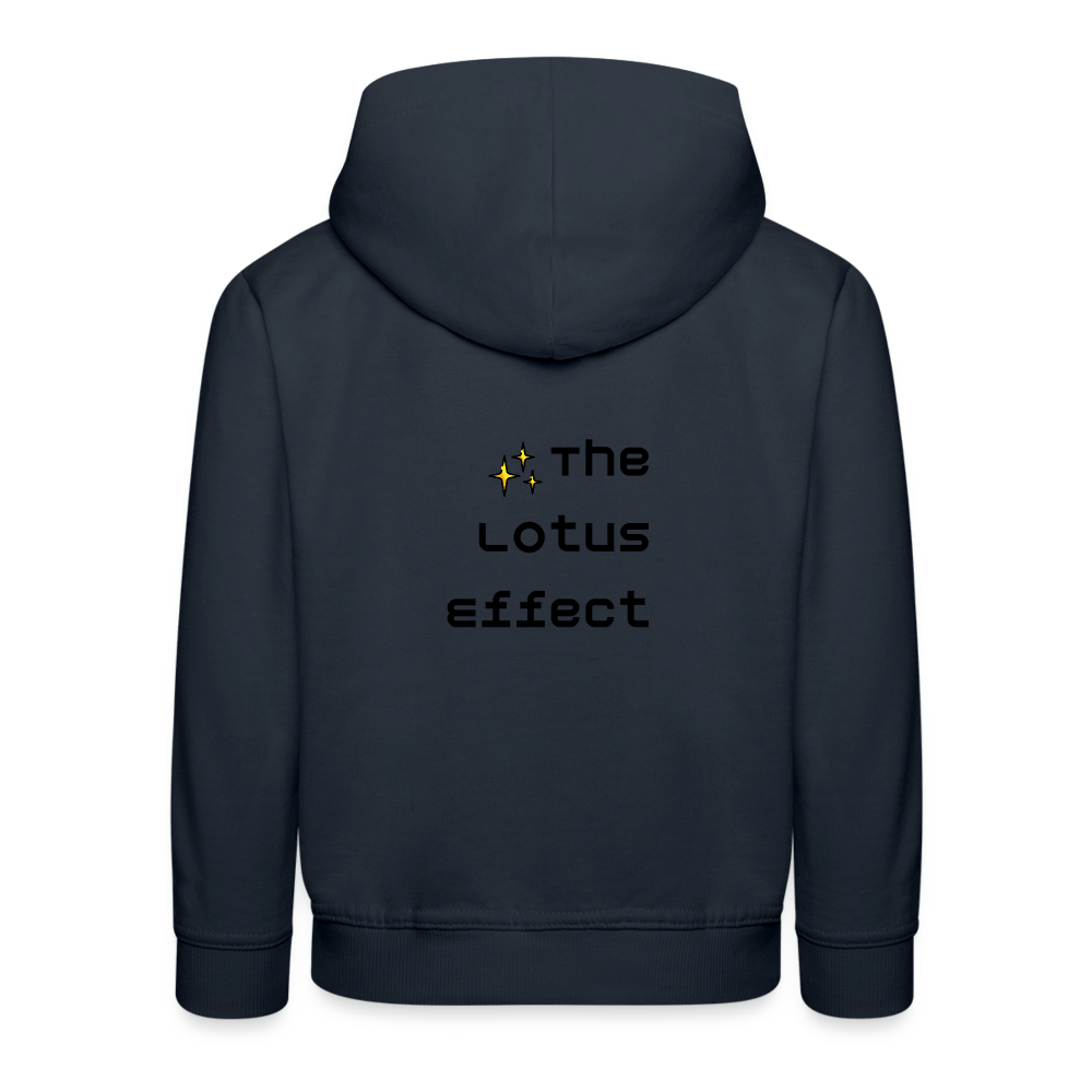 Emoji Expression: Lotus Moji + Sparkles Moji + "The Lotus Effect" Text Kids Premium Hoodie (Two-Sided) - Emoji.Express - navy