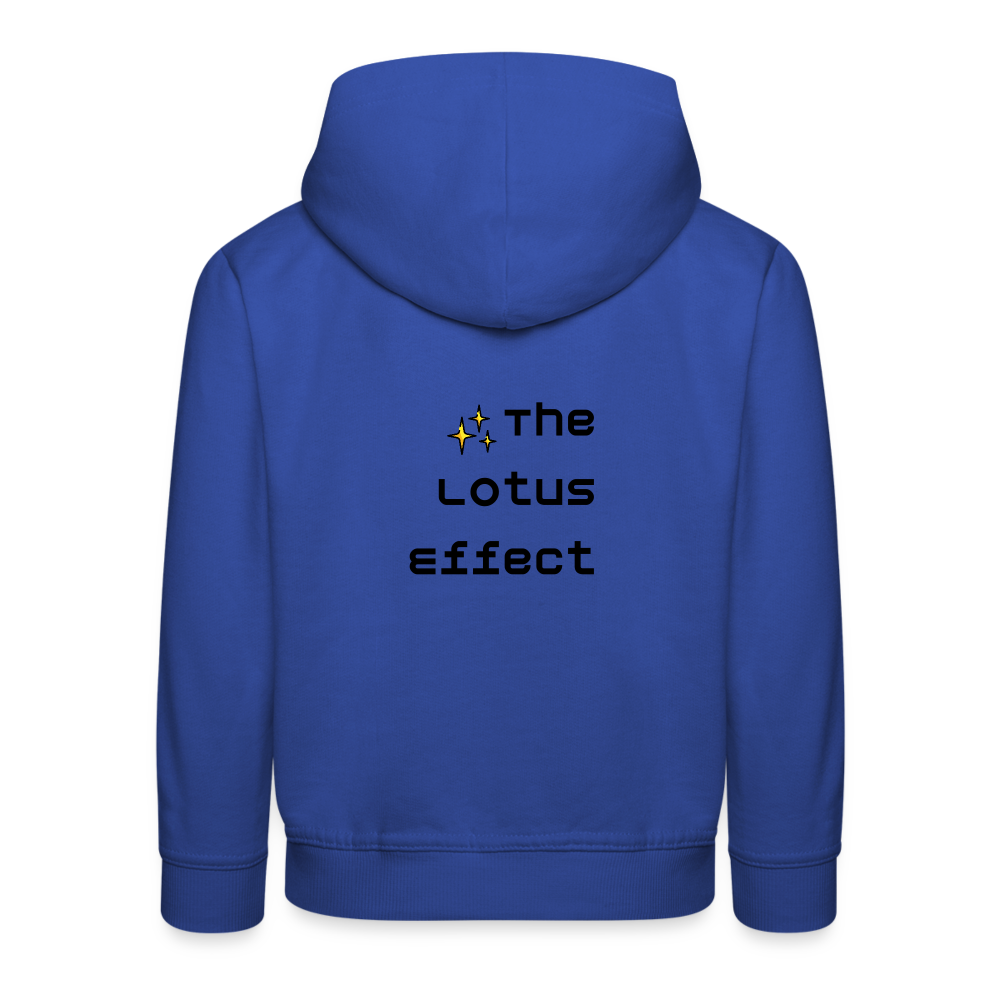 Emoji Expression: Lotus Moji + Sparkles Moji + "The Lotus Effect" Text Kids Premium Hoodie (Two-Sided) - Emoji.Express - royal blue