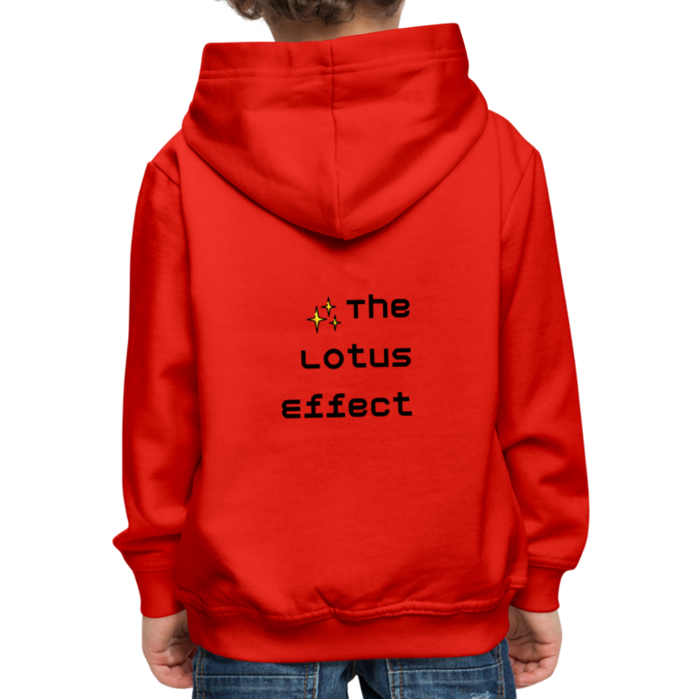 Emoji Expression: Lotus Moji + Sparkles Moji + "The Lotus Effect" Text Kids Premium Hoodie (Two-Sided) - Emoji.Express - red