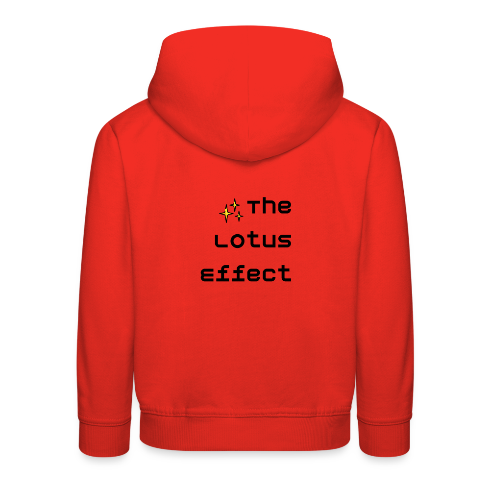 Emoji Expression: Lotus Moji + Sparkles Moji + "The Lotus Effect" Text Kids Premium Hoodie (Two-Sided) - Emoji.Express - red