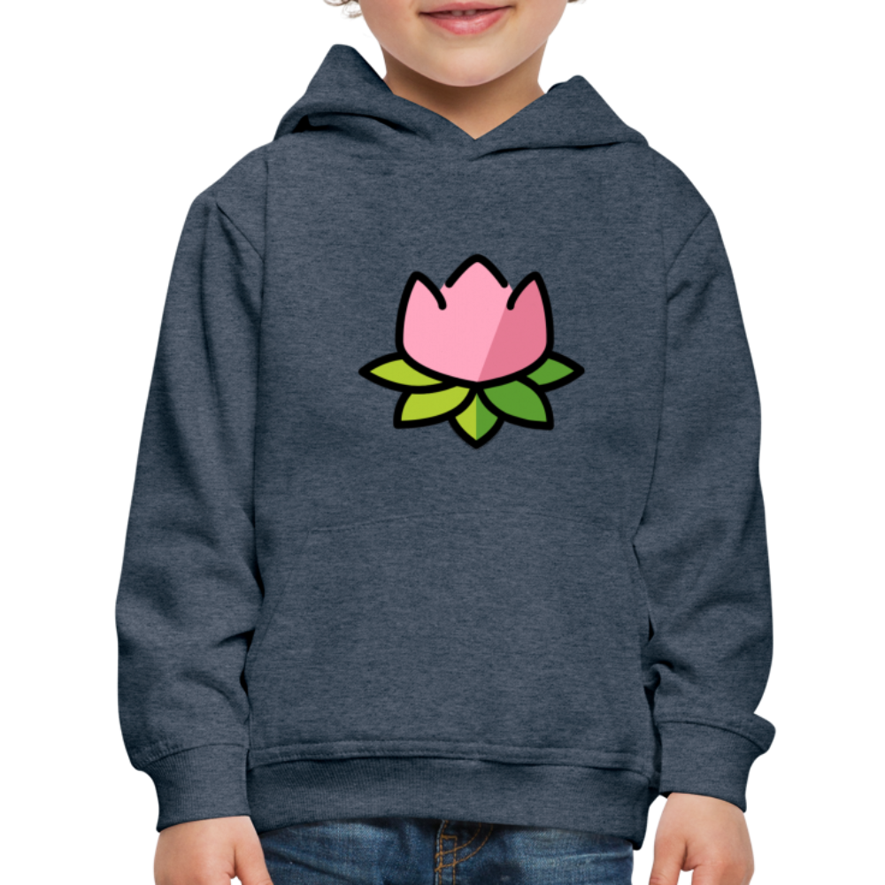 Emoji Expression: Lotus Moji + Sparkles Moji + "The Lotus Effect" Text Kids Premium Hoodie (Two-Sided) - Emoji.Express - heather denim