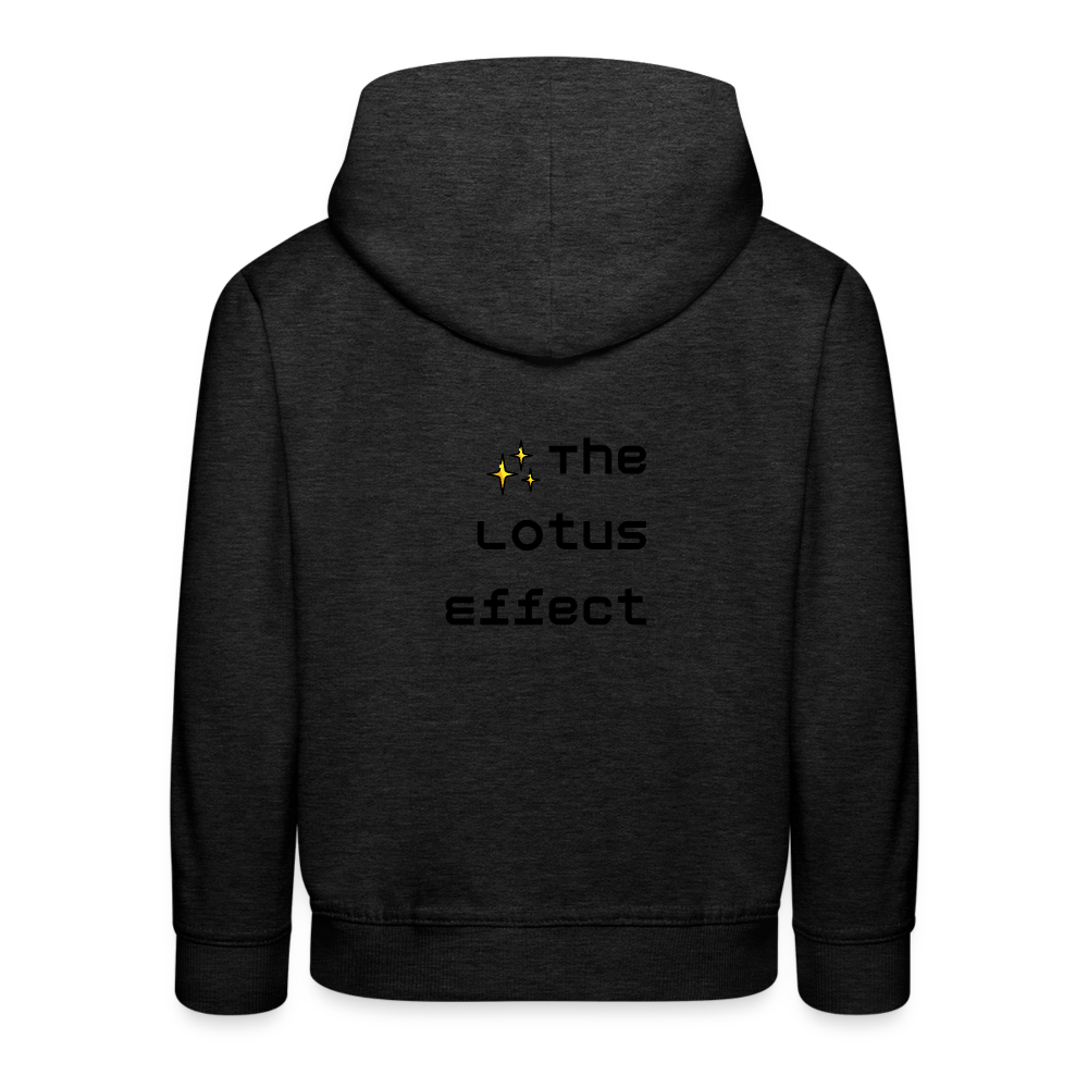 Emoji Expression: Lotus Moji + Sparkles Moji + "The Lotus Effect" Text Kids Premium Hoodie (Two-Sided) - Emoji.Express - charcoal grey