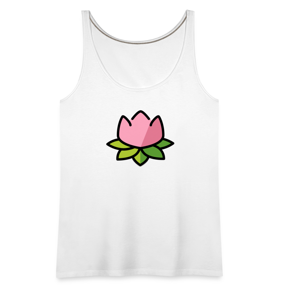 Emoji Expression: Lotus Moji + Sparkles Moji + "The Lotus Effect" Text Women’s Cut Premium Tank Top (Two-Sided) - Emoji.Express - white