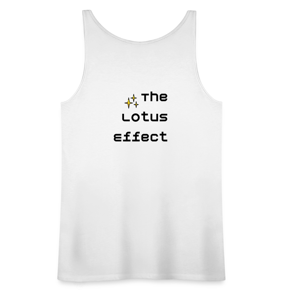 Emoji Expression: Lotus Moji + Sparkles Moji + "The Lotus Effect" Text Women’s Cut Premium Tank Top (Two-Sided) - Emoji.Express - white