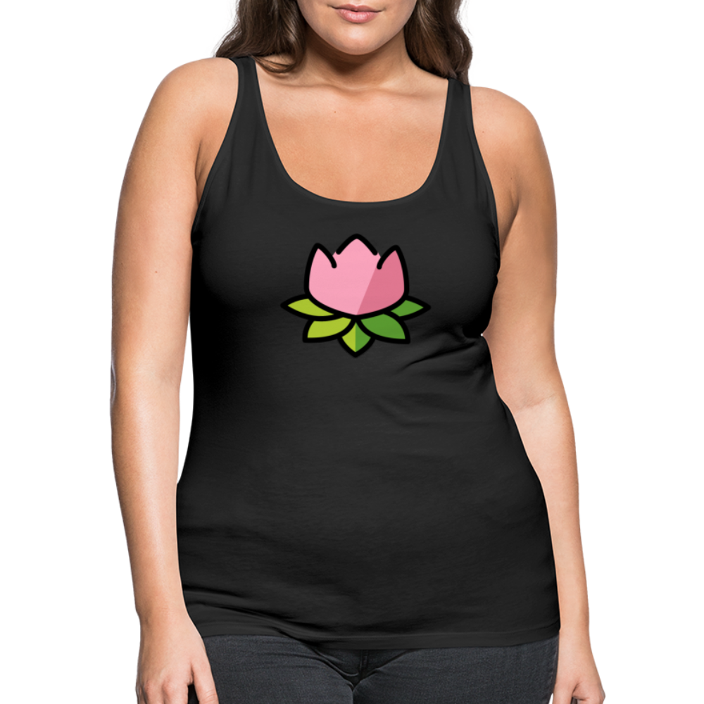 Emoji Expression: Lotus Moji + Sparkles Moji + "The Lotus Effect" Text Women’s Cut Premium Tank Top (Two-Sided) - Emoji.Express - black