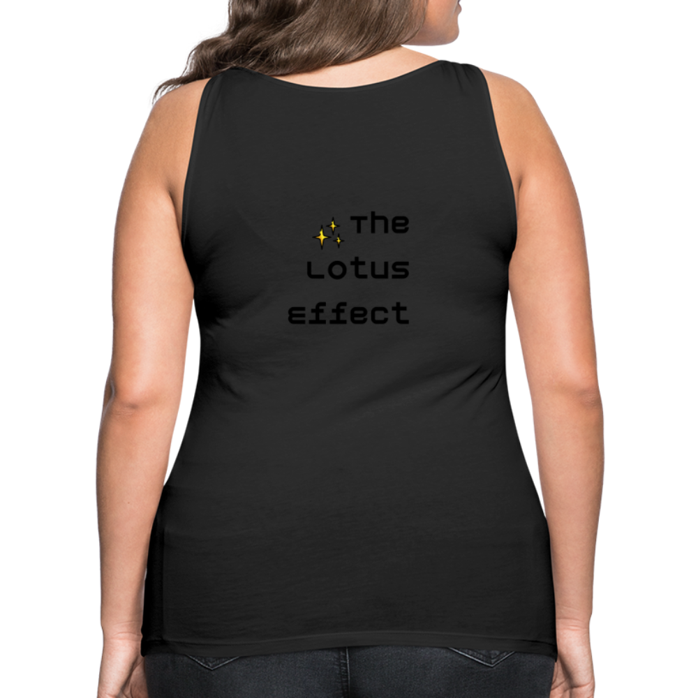 Emoji Expression: Lotus Moji + Sparkles Moji + "The Lotus Effect" Text Women’s Cut Premium Tank Top (Two-Sided) - Emoji.Express - black