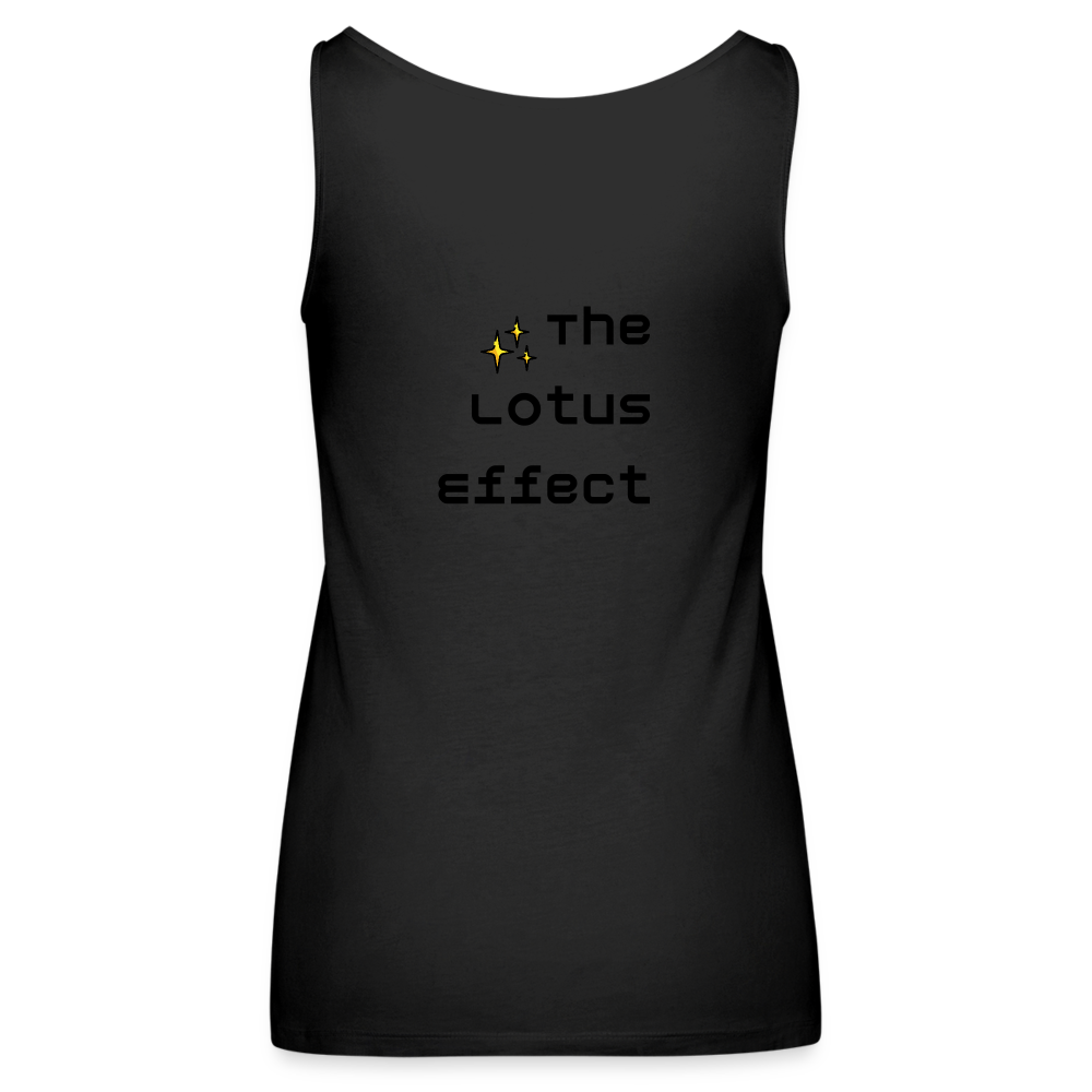 Emoji Expression: Lotus Moji + Sparkles Moji + "The Lotus Effect" Text Women’s Cut Premium Tank Top (Two-Sided) - Emoji.Express - black