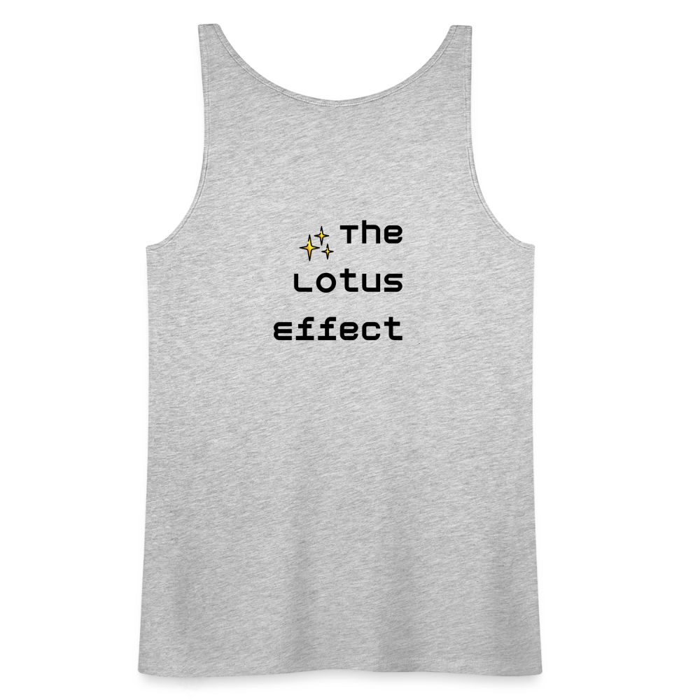 Emoji Expression: Lotus Moji + Sparkles Moji + "The Lotus Effect" Text Women’s Cut Premium Tank Top (Two-Sided) - Emoji.Express - heather gray