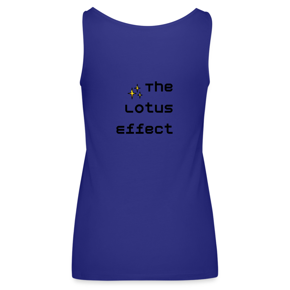 Emoji Expression: Lotus Moji + Sparkles Moji + "The Lotus Effect" Text Women’s Cut Premium Tank Top (Two-Sided) - Emoji.Express - royal blue