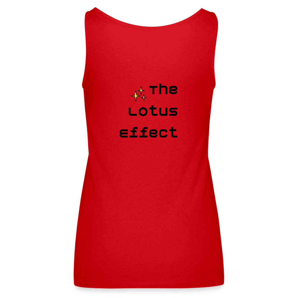 Emoji Expression: Lotus Moji + Sparkles Moji + "The Lotus Effect" Text Women’s Cut Premium Tank Top (Two-Sided) - Emoji.Express - red