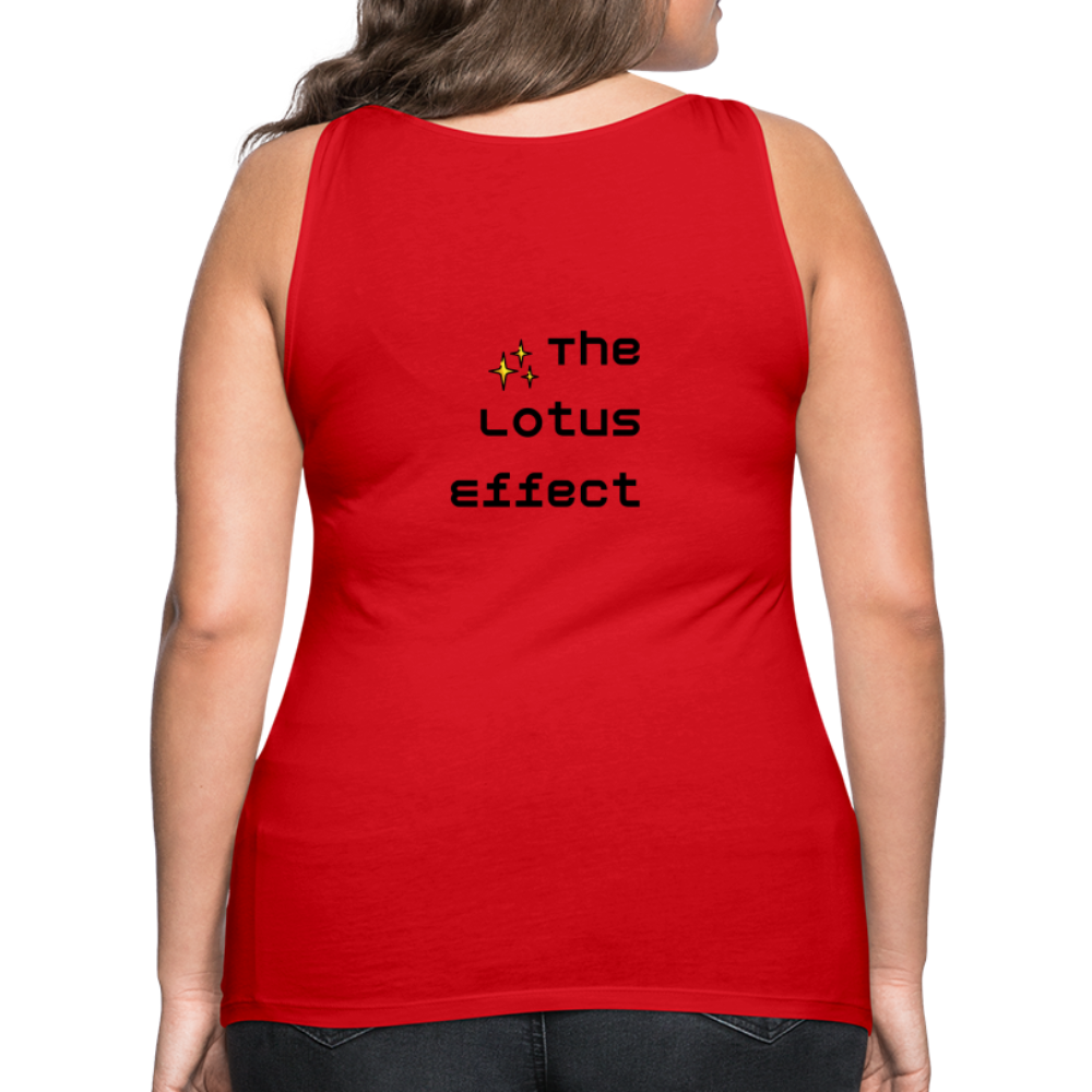 Emoji Expression: Lotus Moji + Sparkles Moji + "The Lotus Effect" Text Women’s Cut Premium Tank Top (Two-Sided) - Emoji.Express - red