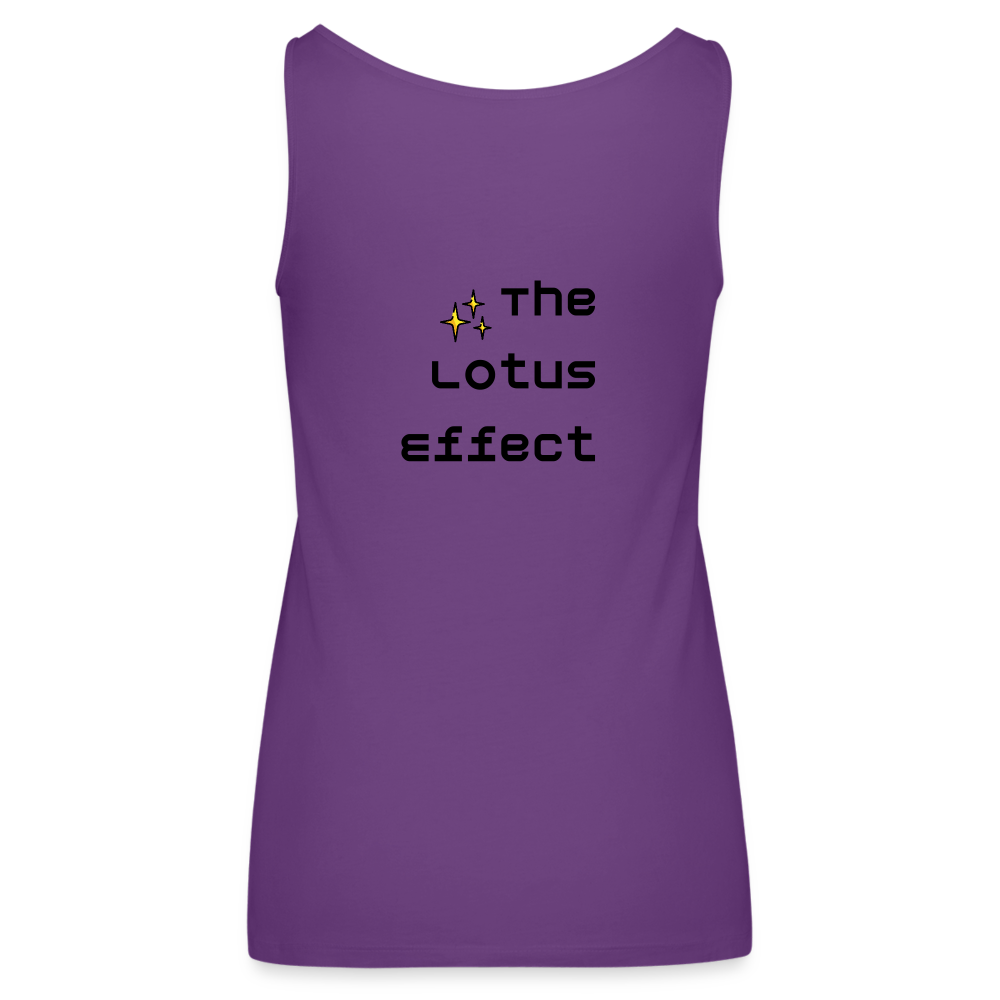 Emoji Expression: Lotus Moji + Sparkles Moji + "The Lotus Effect" Text Women’s Cut Premium Tank Top (Two-Sided) - Emoji.Express - purple