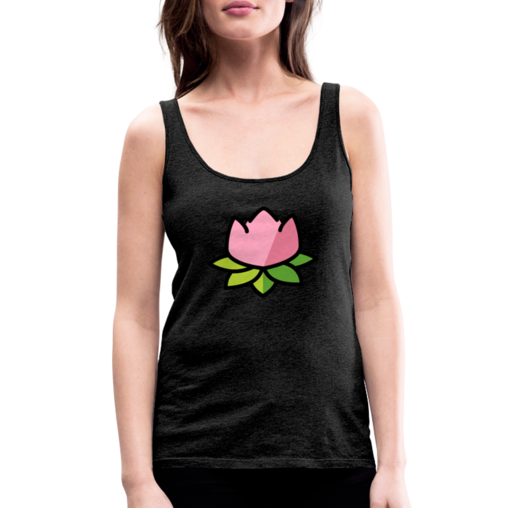 Emoji Expression: Lotus Moji + Sparkles Moji + "The Lotus Effect" Text Women’s Cut Premium Tank Top (Two-Sided) - Emoji.Express - charcoal grey