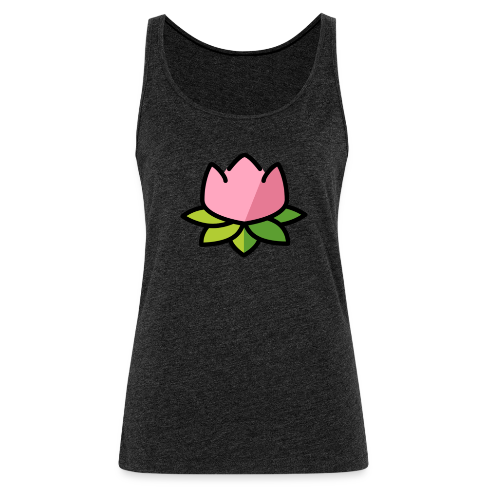 Emoji Expression: Lotus Moji + Sparkles Moji + "The Lotus Effect" Text Women’s Cut Premium Tank Top (Two-Sided) - Emoji.Express - charcoal grey